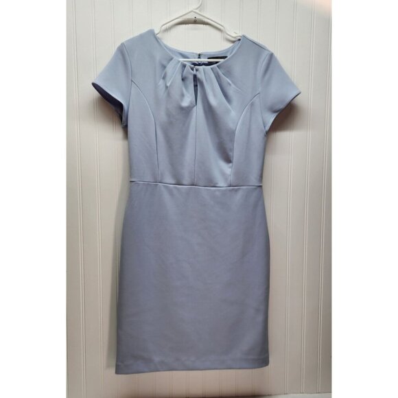Banana Republic Light Blue Cap Sleeve Sheath Dress With Pleated Neckline Size 8 - Picture 6 of 12